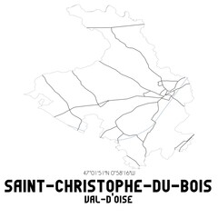 SAINT-CHRISTOPHE-DU-BOIS Val-d'Oise. Minimalistic street map with black and white lines.