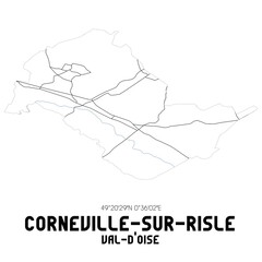 CORNEVILLE-SUR-RISLE Val-d'Oise. Minimalistic street map with black and white lines.