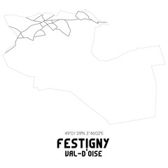 FESTIGNY Val-d'Oise. Minimalistic street map with black and white lines.