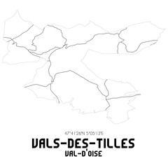 VALS-DES-TILLES Val-d'Oise. Minimalistic street map with black and white lines.