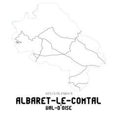 ALBARET-LE-COMTAL Val-d'Oise. Minimalistic street map with black and white lines.