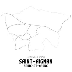 SAINT-AIGNAN Seine-et-Marne. Minimalistic street map with black and white lines.