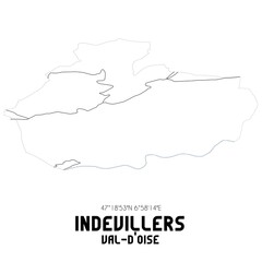 INDEVILLERS Val-d'Oise. Minimalistic street map with black and white lines.