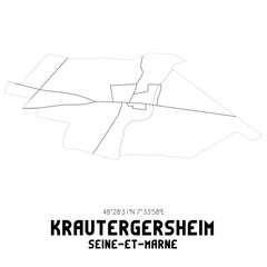 KRAUTERGERSHEIM Seine-et-Marne. Minimalistic street map with black and white lines.