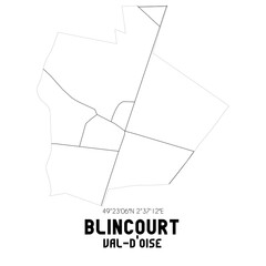 BLINCOURT Val-d'Oise. Minimalistic street map with black and white lines.