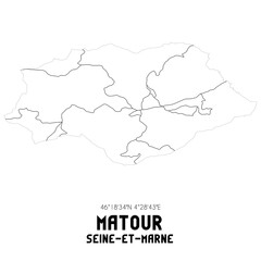 MATOUR Seine-et-Marne. Minimalistic street map with black and white lines.