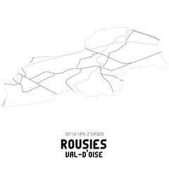 ROUSIES Val-d'Oise. Minimalistic street map with black and white lines.