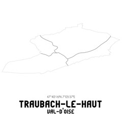 TRAUBACH-LE-HAUT Val-d'Oise. Minimalistic street map with black and white lines.