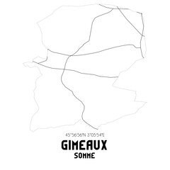 GIMEAUX Somme. Minimalistic street map with black and white lines.