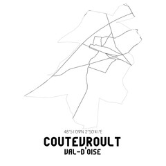 COUTEVROULT Val-d'Oise. Minimalistic street map with black and white lines.
