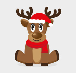  Christmas deer vector in red hat