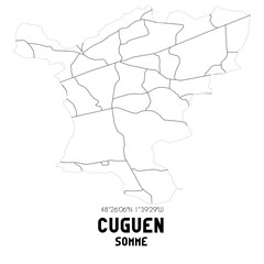 CUGUEN Somme. Minimalistic street map with black and white lines.