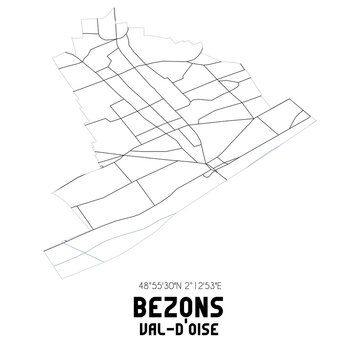 BEZONS Val-d'Oise. Minimalistic street map with black and white lines.