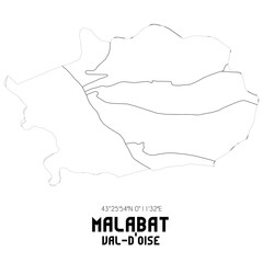 MALABAT Val-d'Oise. Minimalistic street map with black and white lines.