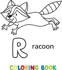Raccoon. Animals ABC coloring book for kids
