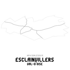 ESCLAINVILLERS Val-d'Oise. Minimalistic street map with black and white lines.