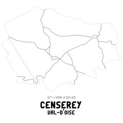 CENSEREY Val-d'Oise. Minimalistic street map with black and white lines.