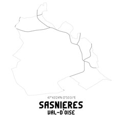 SASNIERES Val-d'Oise. Minimalistic street map with black and white lines.