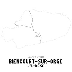 BIENCOURT-SUR-ORGE Val-d'Oise. Minimalistic street map with black and white lines.
