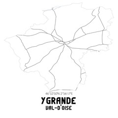 YGRANDE Val-d'Oise. Minimalistic street map with black and white lines.