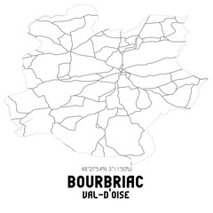 BOURBRIAC Val-d'Oise. Minimalistic street map with black and white lines.