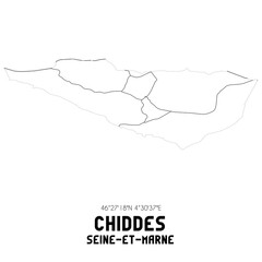 CHIDDES Seine-et-Marne. Minimalistic street map with black and white lines.