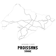PROISSANS Somme. Minimalistic street map with black and white lines.