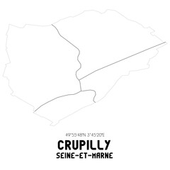 CRUPILLY Seine-et-Marne. Minimalistic street map with black and white lines.