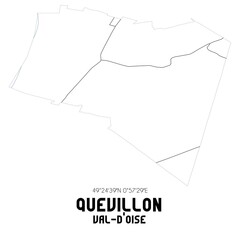 QUEVILLON Val-d'Oise. Minimalistic street map with black and white lines.