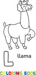 Llama. Animals ABC coloring book for kids