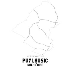 PUYLAUSIC Val-d'Oise. Minimalistic street map with black and white lines.