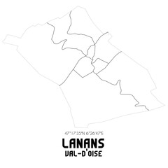 LANANS Val-d'Oise. Minimalistic street map with black and white lines.