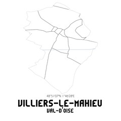 VILLIERS-LE-MAHIEU Val-d'Oise. Minimalistic street map with black and white lines.