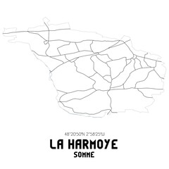 LA HARMOYE Somme. Minimalistic street map with black and white lines.