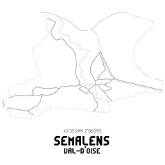 SEMALENS Val-d'Oise. Minimalistic street map with black and white lines.