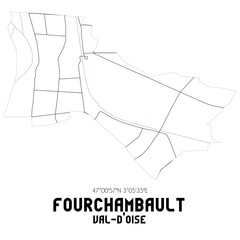 FOURCHAMBAULT Val-d'Oise. Minimalistic street map with black and white lines.