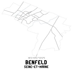 BENFELD Seine-et-Marne. Minimalistic street map with black and white lines.