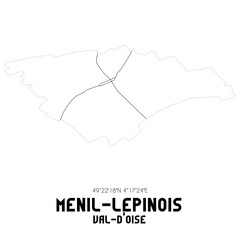 MENIL-LEPINOIS Val-d'Oise. Minimalistic street map with black and white lines.