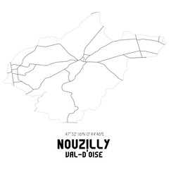 NOUZILLY Val-d'Oise. Minimalistic street map with black and white lines.