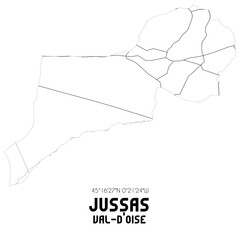 JUSSAS Val-d'Oise. Minimalistic street map with black and white lines.