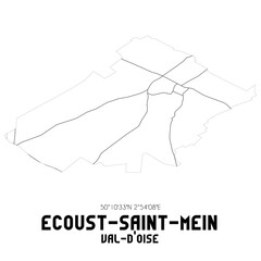 ECOUST-SAINT-MEIN Val-d'Oise. Minimalistic street map with black and white lines.