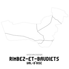 RIMBEZ-ET-BAUDIETS Val-d'Oise. Minimalistic street map with black and white lines.