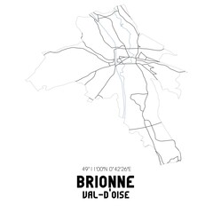 BRIONNE Val-d'Oise. Minimalistic street map with black and white lines.