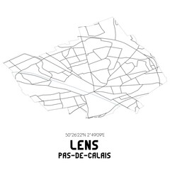 LENS Pas-de-Calais. Minimalistic street map with black and white lines.