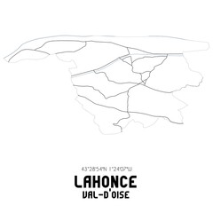 LAHONCE Val-d'Oise. Minimalistic street map with black and white lines.