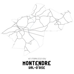 MONTENDRE Val-d'Oise. Minimalistic street map with black and white lines.
