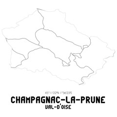 CHAMPAGNAC-LA-PRUNE Val-d'Oise. Minimalistic street map with black and white lines.