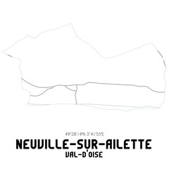 NEUVILLE-SUR-AILETTE Val-d'Oise. Minimalistic street map with black and white lines.