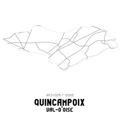 QUINCAMPOIX Val-d'Oise. Minimalistic street map with black and white lines.