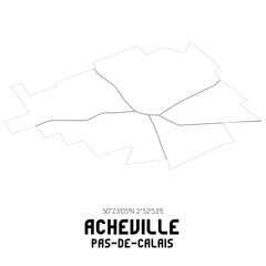 ACHEVILLE Pas-de-Calais. Minimalistic street map with black and white lines.